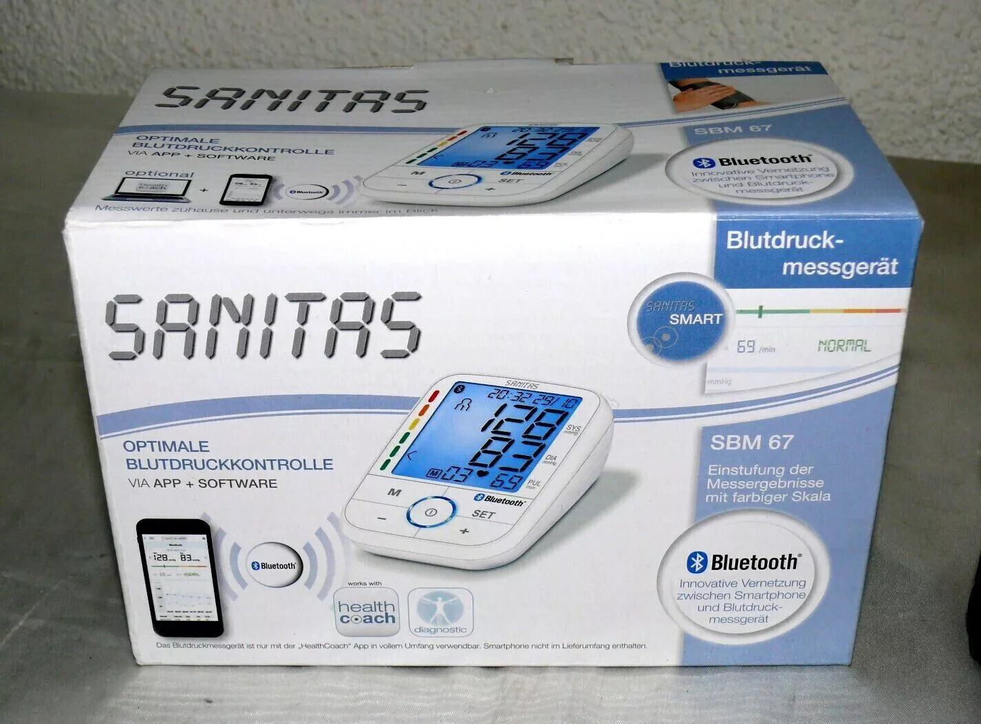 SANITAS SBM 67 Oberarm-Blutdruckmessgerät Blood Pressure Messgerät automatisches Aufpumpen