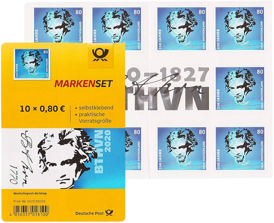 10 Stück Deutsche Post 0,80€ Briefmarken "250. Geburtstag Ludwig van Beethoven" Selbstklebend