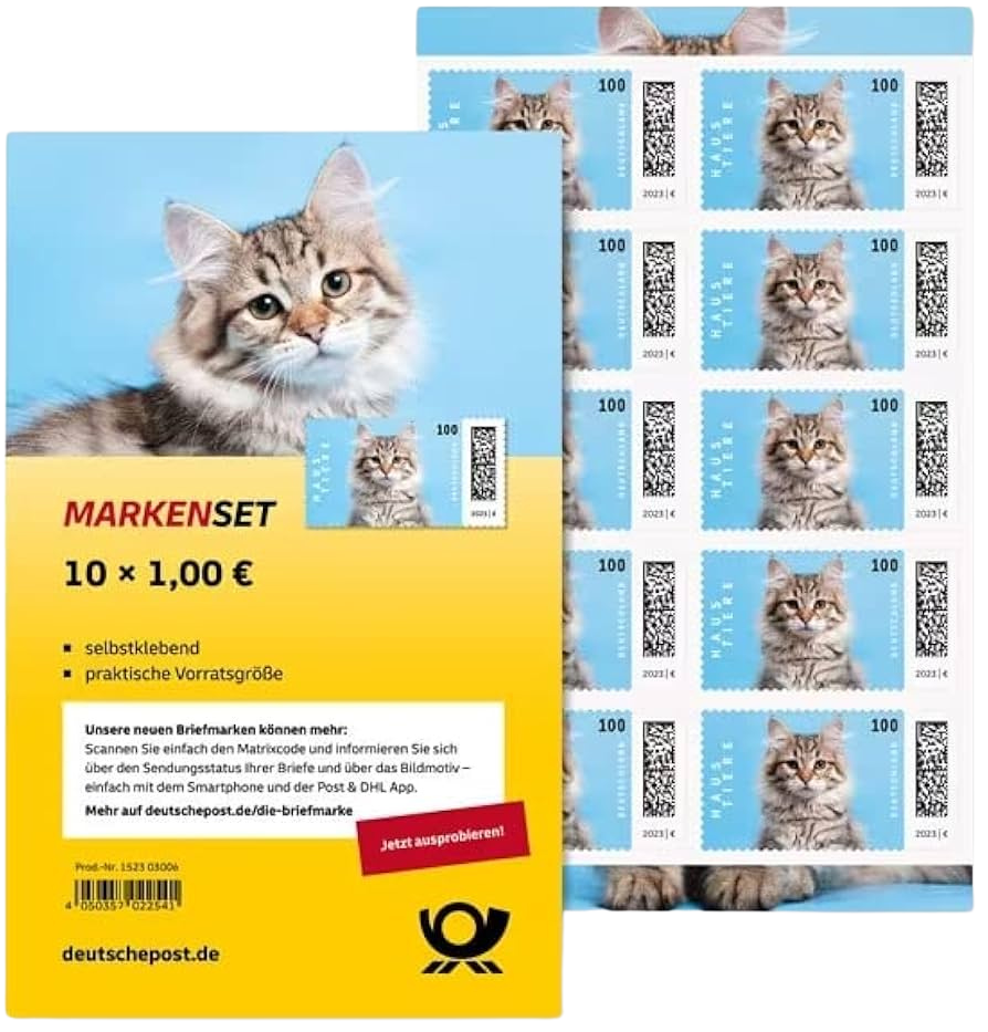 10 Stück Deutsche Post 1,00€ Briefmarken "Haustiere Katze" Selbstklebend