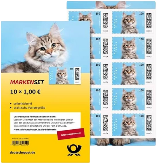 10 Stück Deutsche Post 1,00€ Briefmarken "Haustiere Katze" Selbstklebend