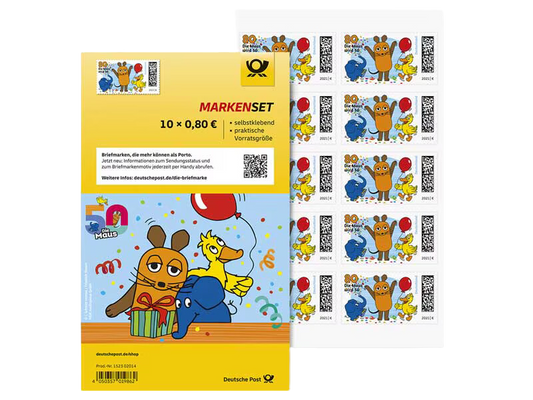 10 Stück Deutsche Post 0,80€ Briefmarken "50 Jahre Die Sendung mit der Maus" Selbstklebend