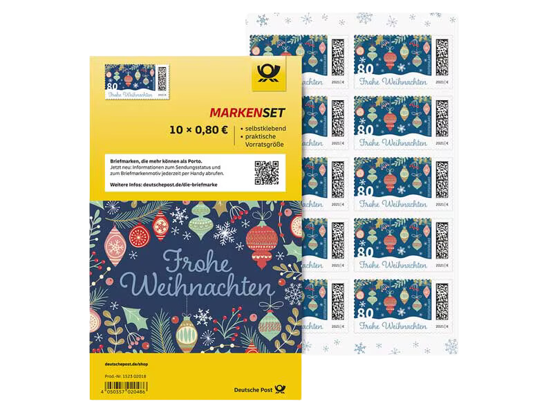 10 Stück Deutsche Post 0,80€ Briefmarken "Frohe Weihnachten" Selbstklebend