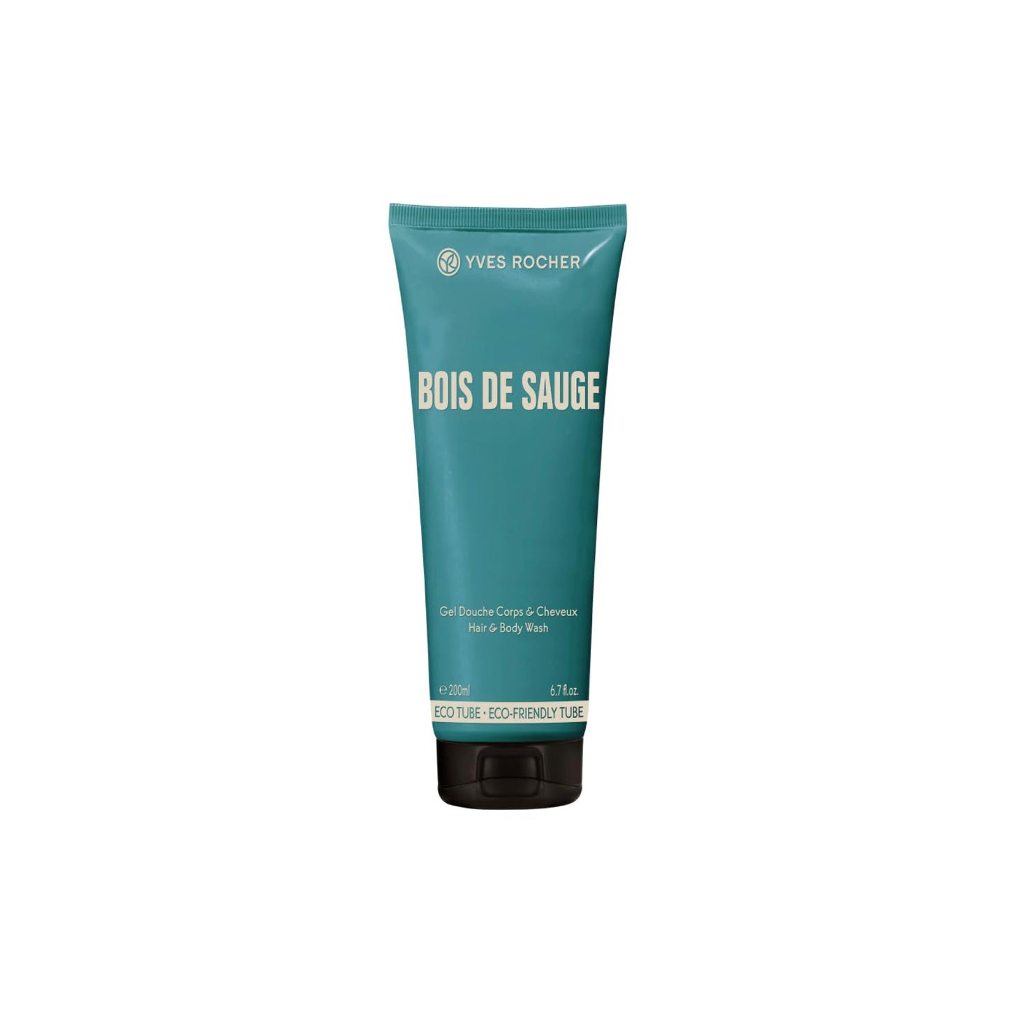 Yves Rocher Bois de Sauge Dusch-Shampoo, Intensiv aromatische Frische für Herren, 1 x Tube 200 ml